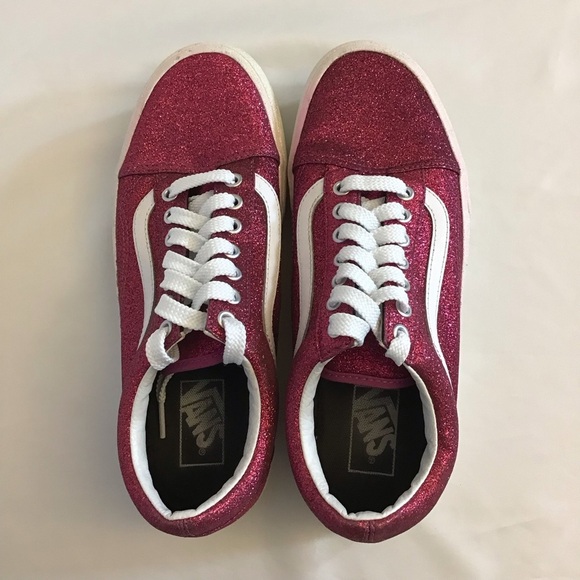 Vans 9.5 Platform Old Skool Sneakers Women’s Tennis Shoes Magenta Glitter Purple - Picture 7 of 12